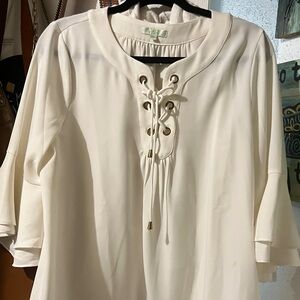Jade Cream Lace-Up Blouse
